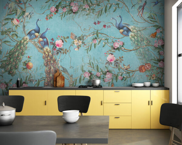 A wallpaper with birds and flowers A wallpaper with birds and flowers