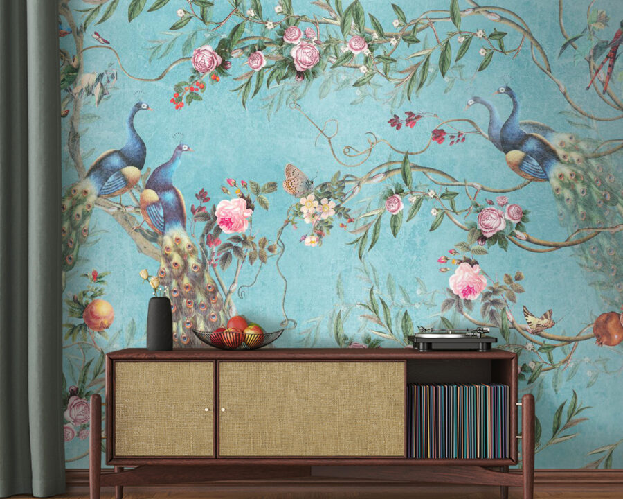 A wallpaper with birds and flowers A wallpaper with birds and flowers