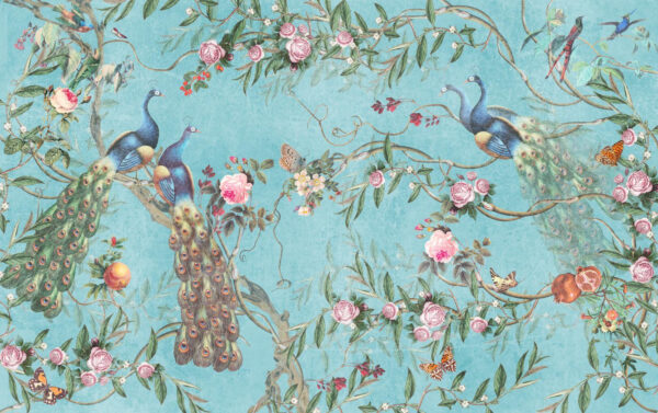 A wallpaper with birds and flowers A wallpaper with birds and flowers