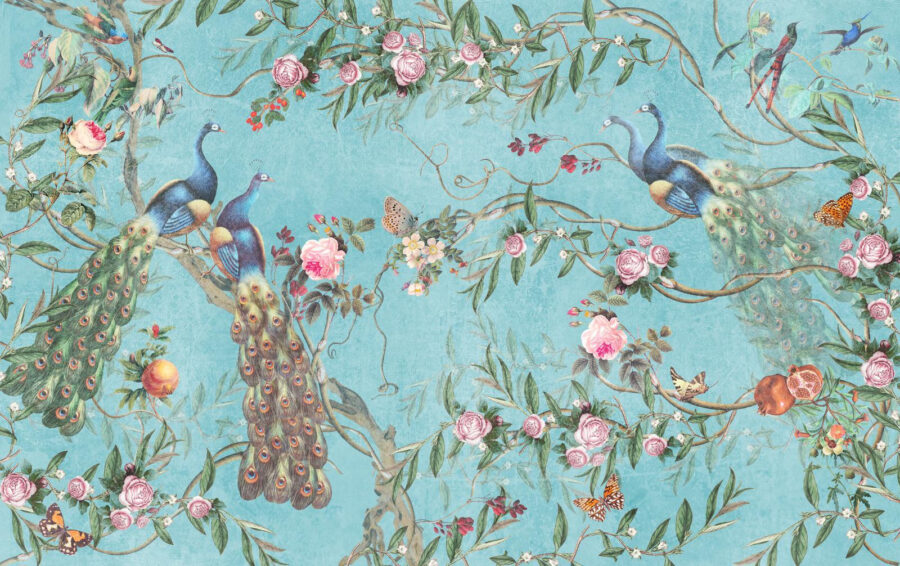 A wallpaper with birds and flowers A wallpaper with birds and flowers