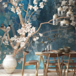 Wall murals Tree branch with white flowers