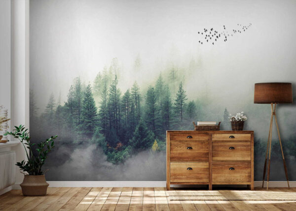 Birds flying over a forest