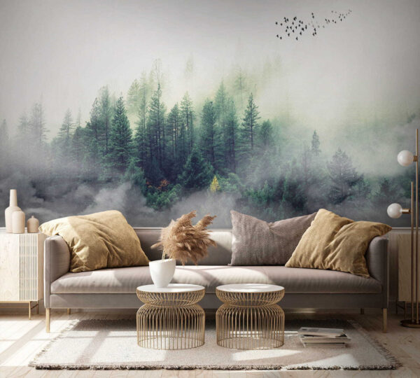 Birds flying over a forest