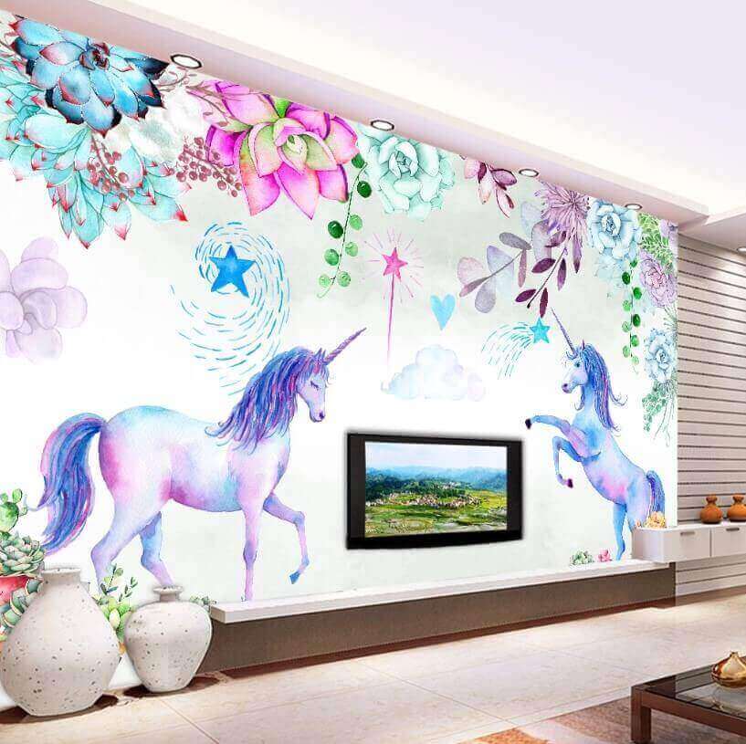 Watercolor unicorns and flowers Watercolor unicorns and flowers