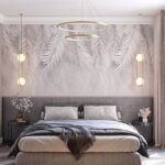 Painting of a baby angel Wall murals White leaves on a gray background