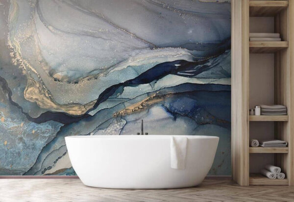 Swirling blues and earthy tones blend Swirling blues and earthy tones blend