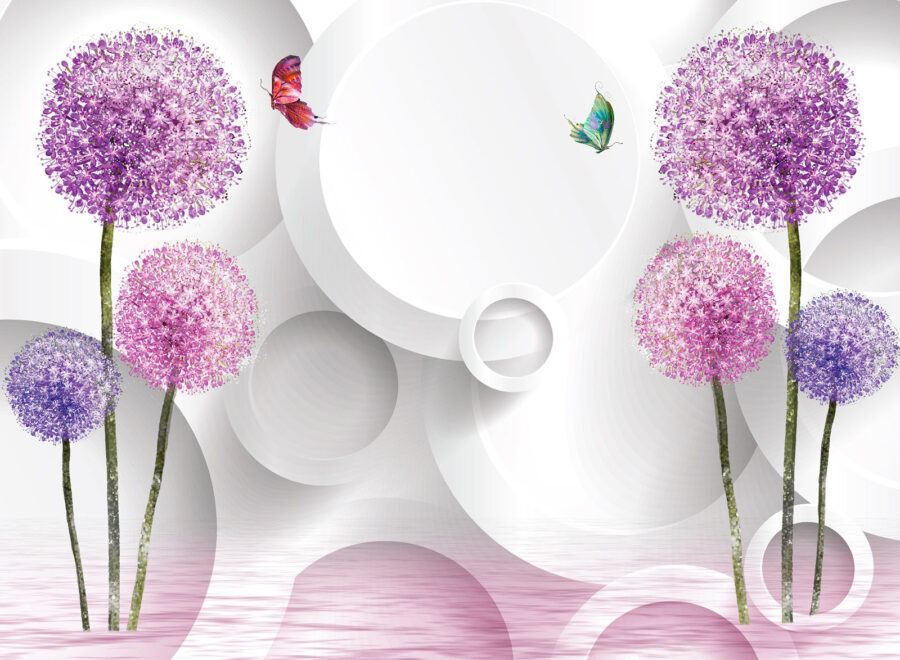 Wall murals Wallpaper with purple flowers and butterflies - Image 2