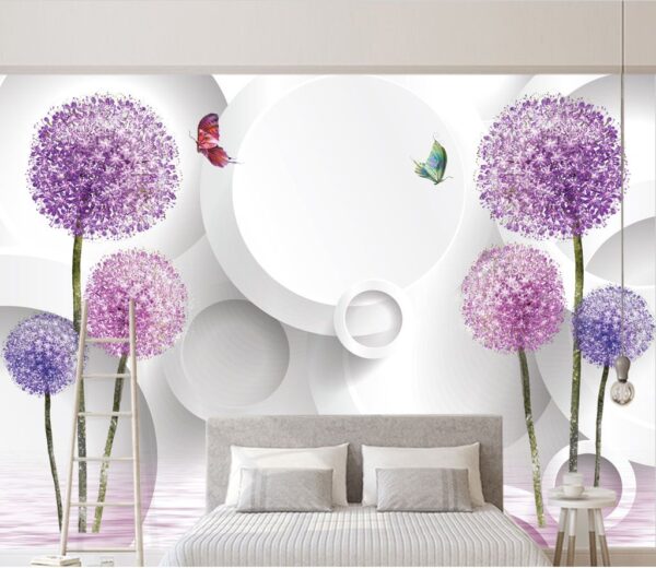 Wallpaper with purple flowers and butterflies Wallpaper with purple flowers and butterflies