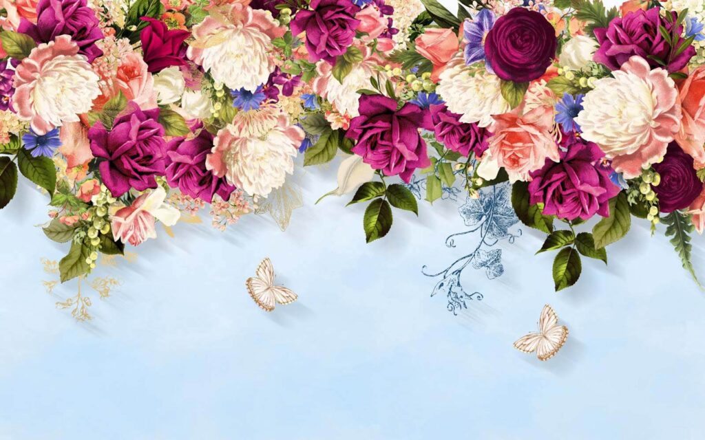 Group of flowers with butterflies Group of flowers with butterflies
