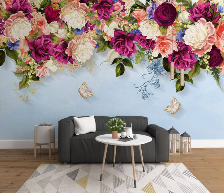 Group of flowers with butterflies