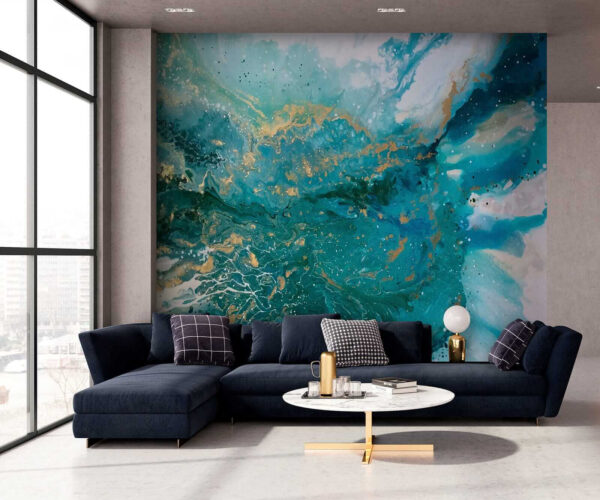 Turquoise waves clash in artistic chaos Turquoise waves clash in artistic chaos
