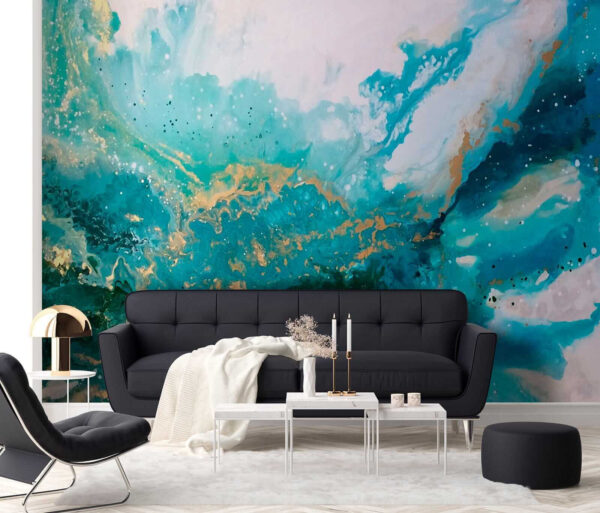 Turquoise waves clash in artistic chaos Turquoise waves clash in artistic chaos