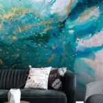 Wall murals Turquoise waves clash in artistic chaos