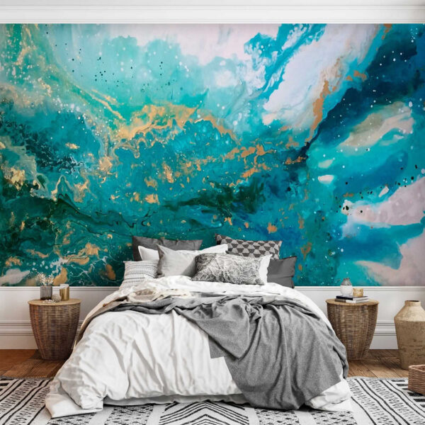 Turquoise waves clash in artistic chaos Turquoise waves clash in artistic chaos