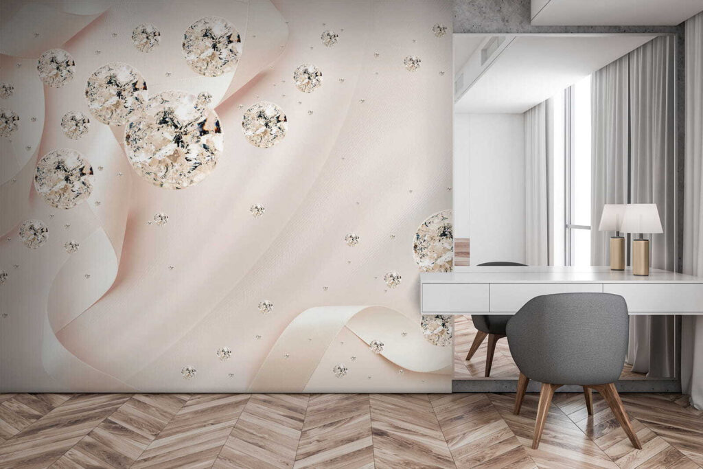 White satin ribbon with diamonds and pearls