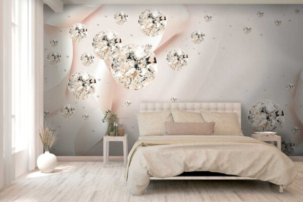 Wall murals Wall murals White satin ribbon with diamonds and pearls (SKU: u02183)
