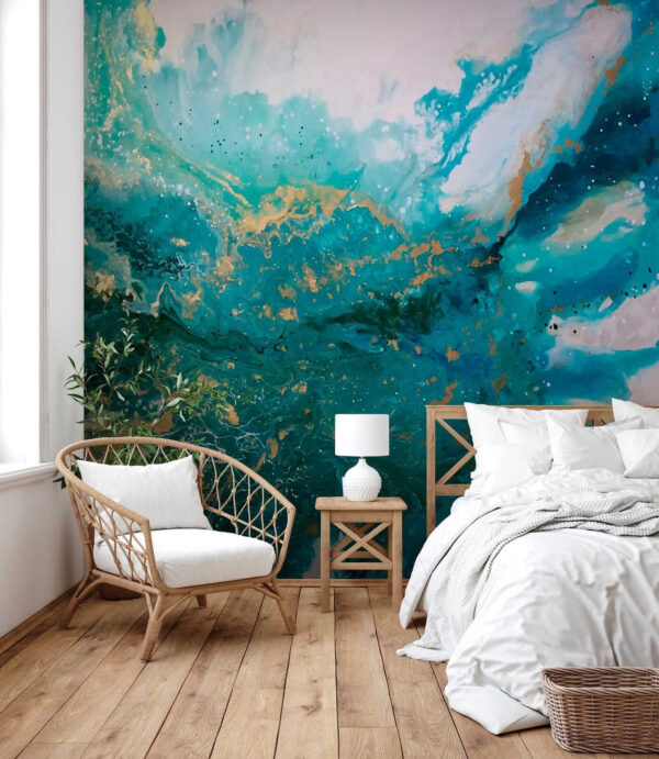 Turquoise waves clash in artistic chaos Turquoise waves clash in artistic chaos