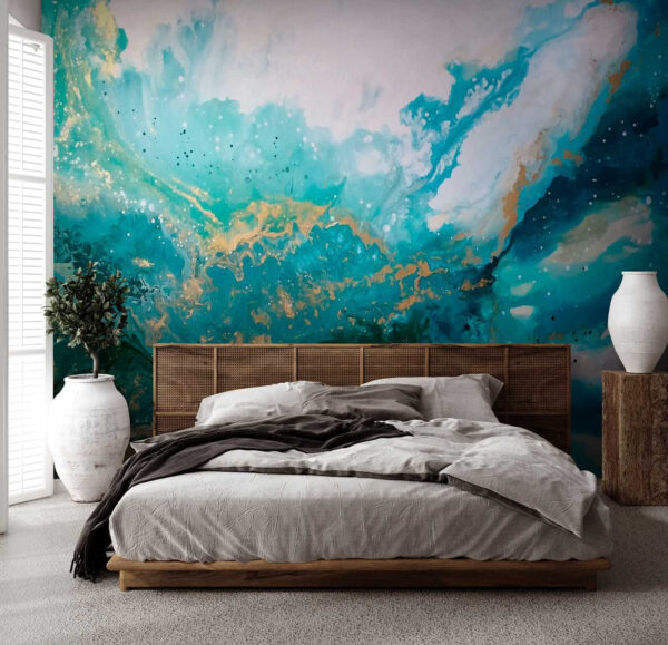 Turquoise waves clash in artistic chaos Turquoise waves clash in artistic chaos