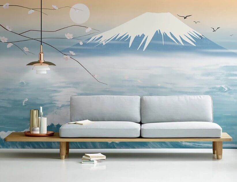Mountain with waves and a bird flying