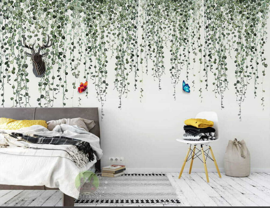 Butterfly and vines with leaves