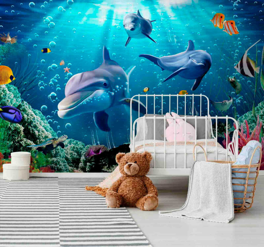 Group of dolphins swimming in water Group of dolphins swimming in water