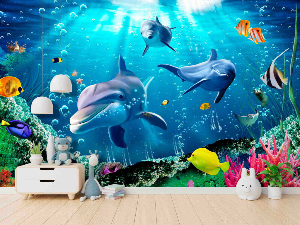 Group of dolphins swimming in water Group of dolphins swimming in water