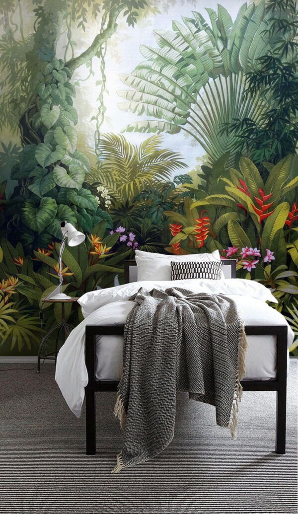 Painting of a forest with flowers Painting of a forest with flowers