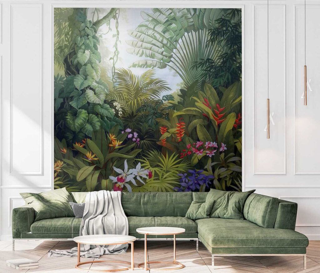 Painting of a forest with flowers Painting of a forest with flowers