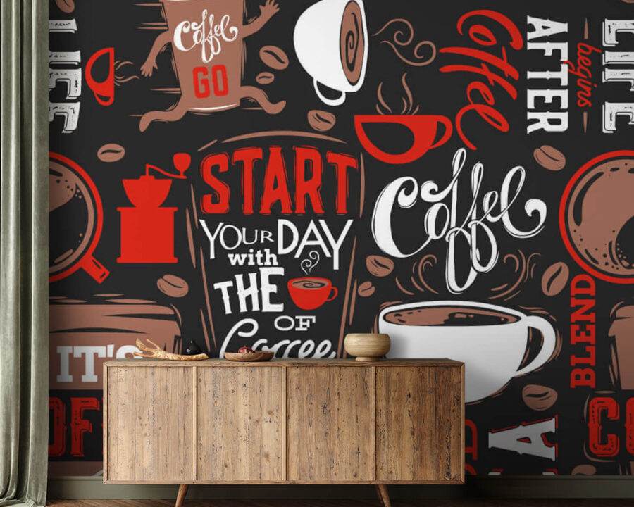 Pattern of coffee cups and coffee beans