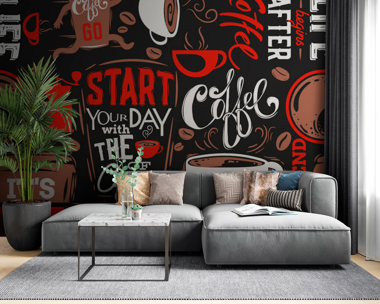 Pattern of coffee cups and coffee beans u03080pig53m - Pattern of coffee cups and coffee beans - tegory