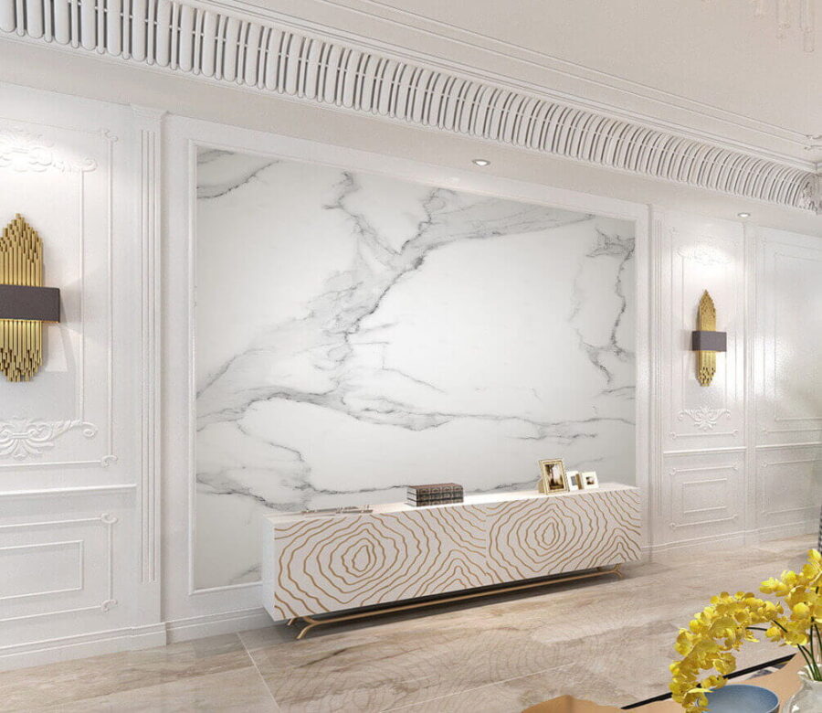 White marble surface with black veins