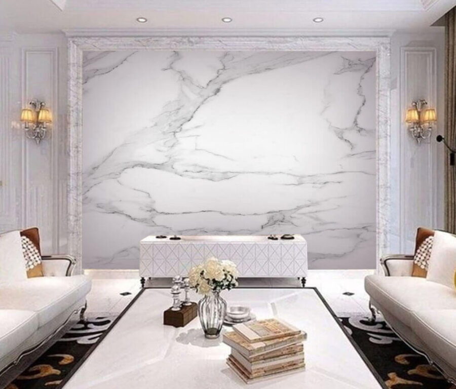 White marble surface with black veins