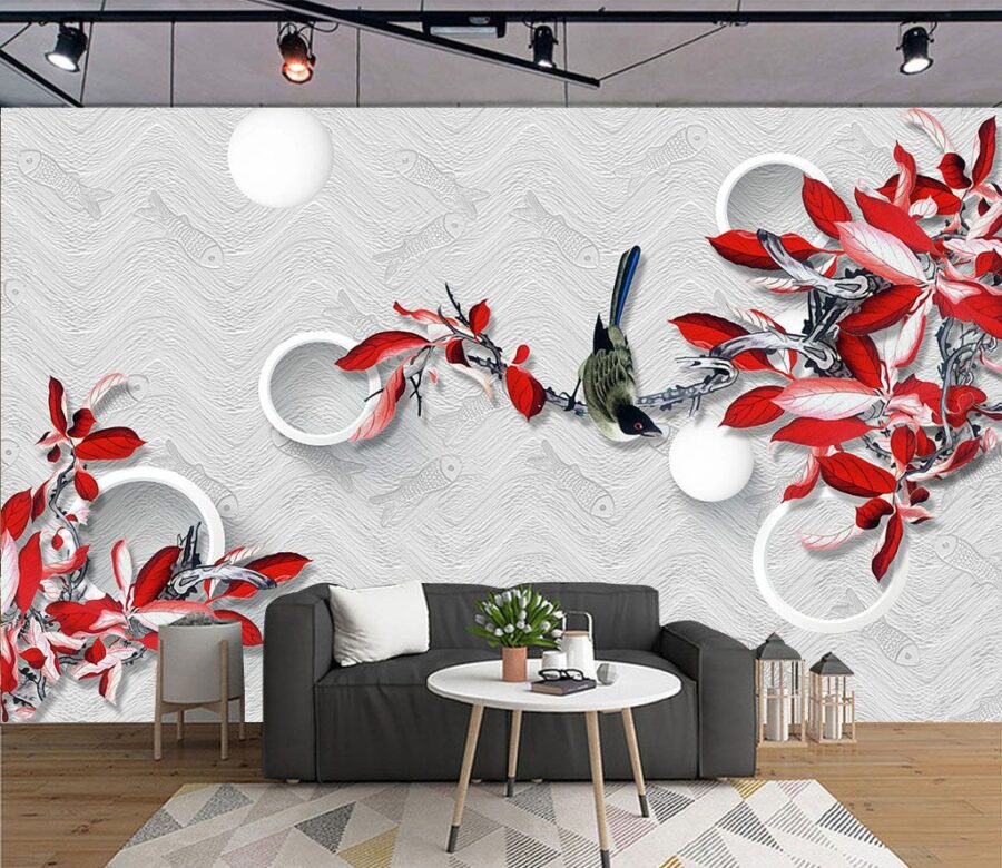 Wallpaper with a bird on a branch