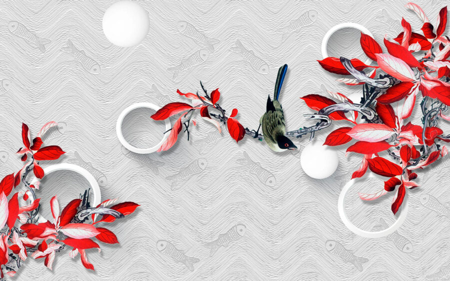 Wallpaper with a bird on a branch