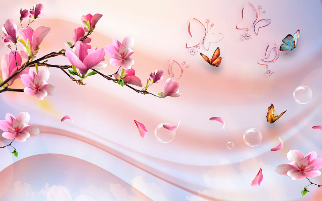 Pink flowers and butterflies Pink flowers and butterflies