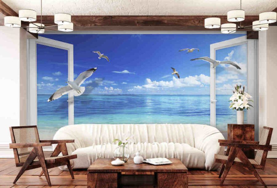 A window with birds flying out of it A window with birds flying out of it