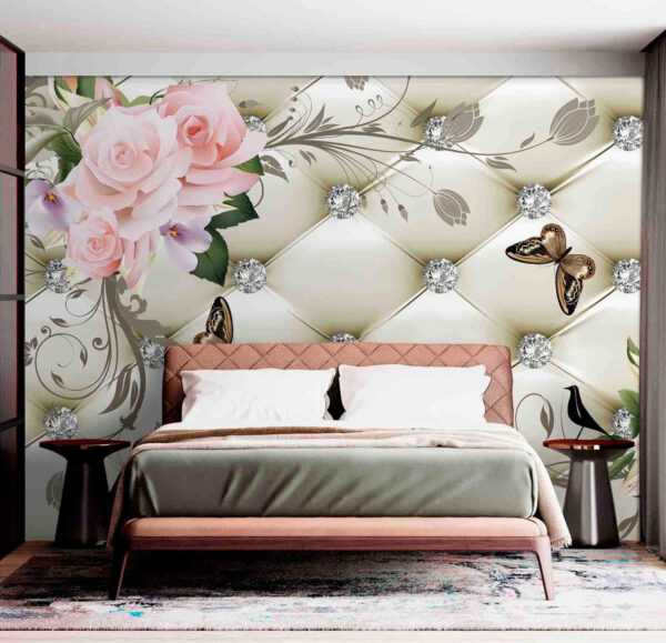 Wallpaper with flowers and butterflies Wallpaper with flowers and butterflies