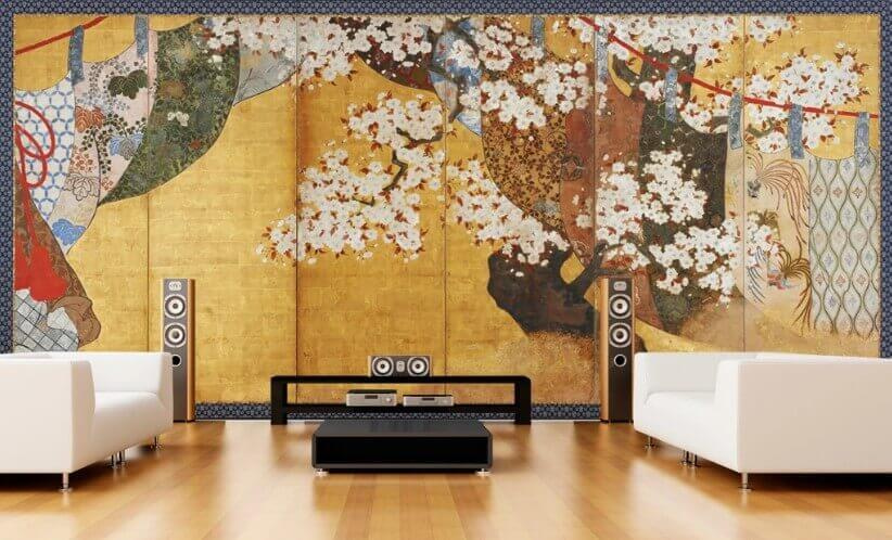 Screen with a painting of a tree Screen with a painting of a tree
