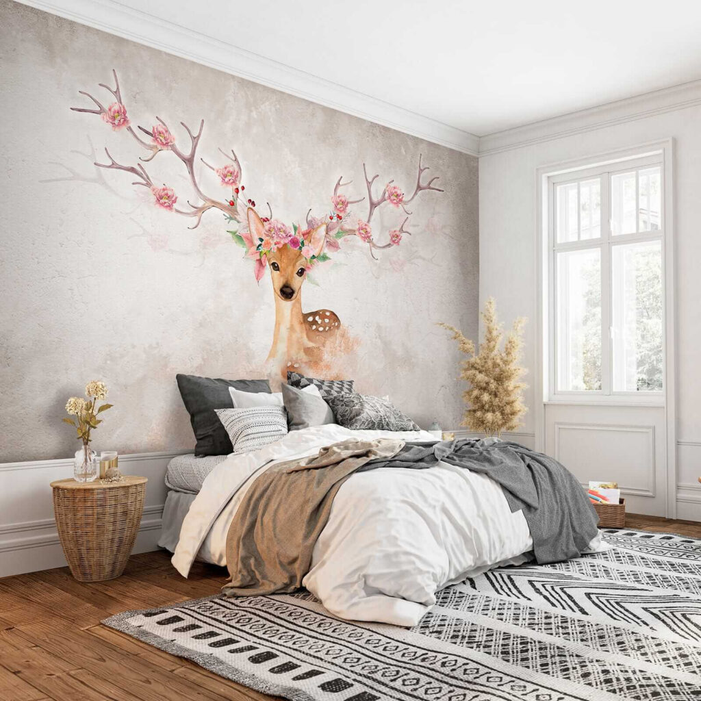 Watercolor of a deer with flowers on horns Watercolor of a deer with flowers on horns