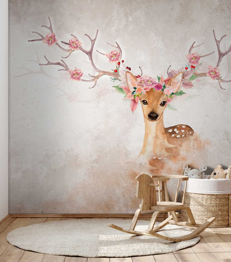 Watercolor of a deer with flowers on horns Watercolor of a deer with flowers on horns