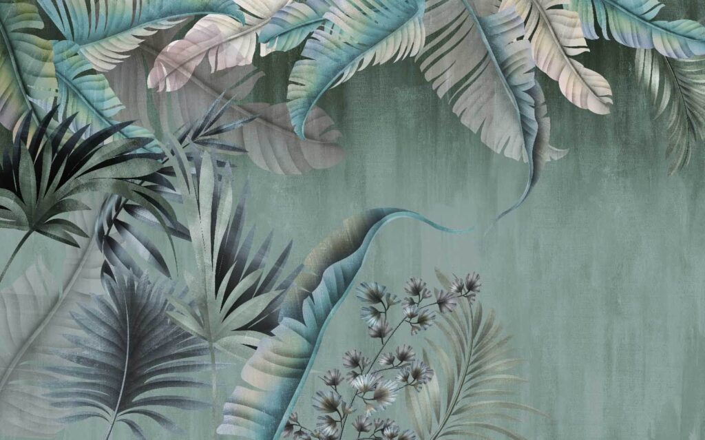 Lush tropical leaves in soft hues Lush tropical leaves in soft hues