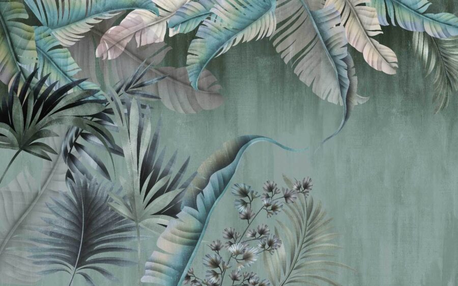 Lush tropical leaves in soft hues