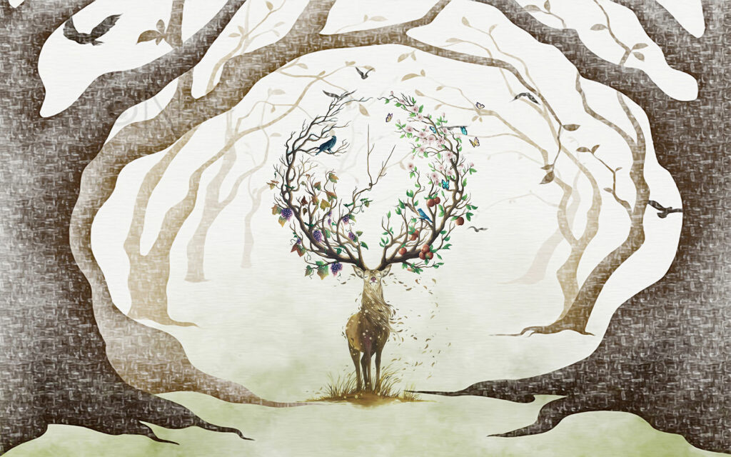 Painting of a deer with branches on it Painting of a deer with branches on it