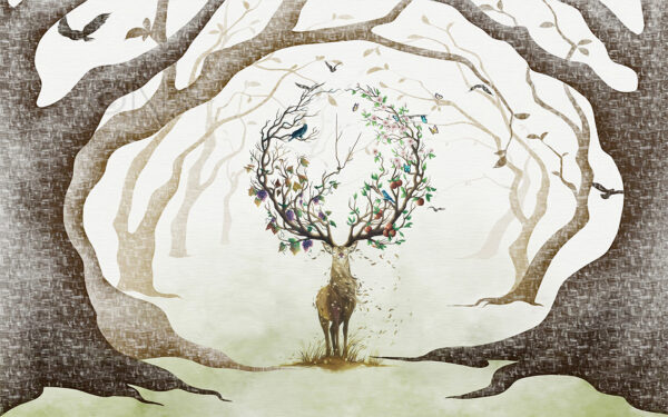 Painting of a deer with branches on it Painting of a deer with branches on it