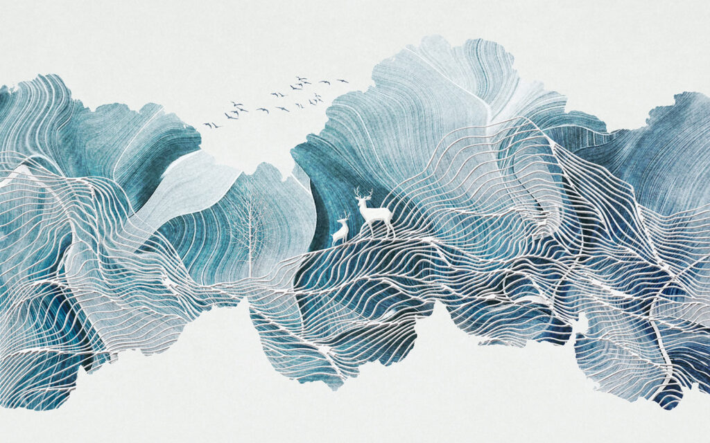 Drawing of a landscape with birds Drawing of a landscape with birds