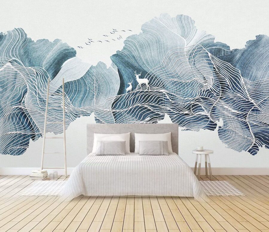 Drawing of a landscape with birds