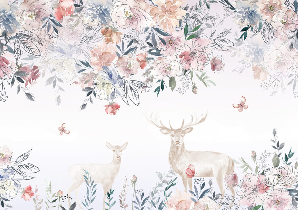 Painting of a deer and flowers Painting of a deer and flowers