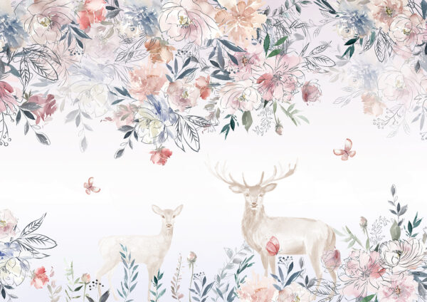 Painting of a deer and flowers Painting of a deer and flowers