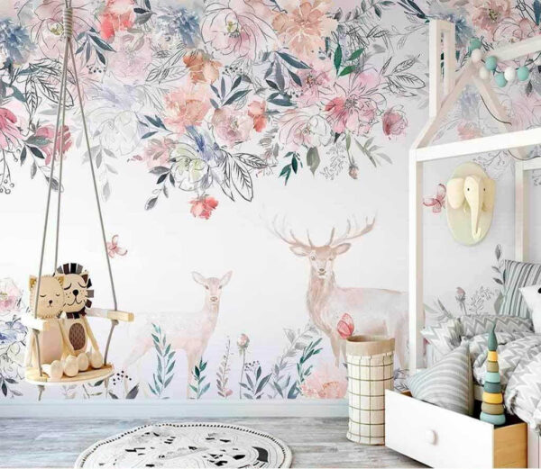 Painting of a deer and flowers Painting of a deer and flowers