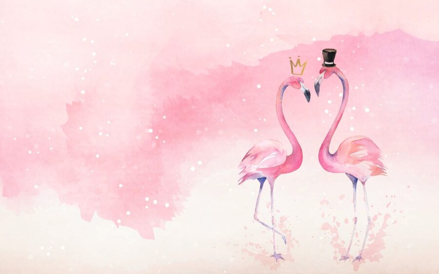 Two flamingos with crown and crown on their head